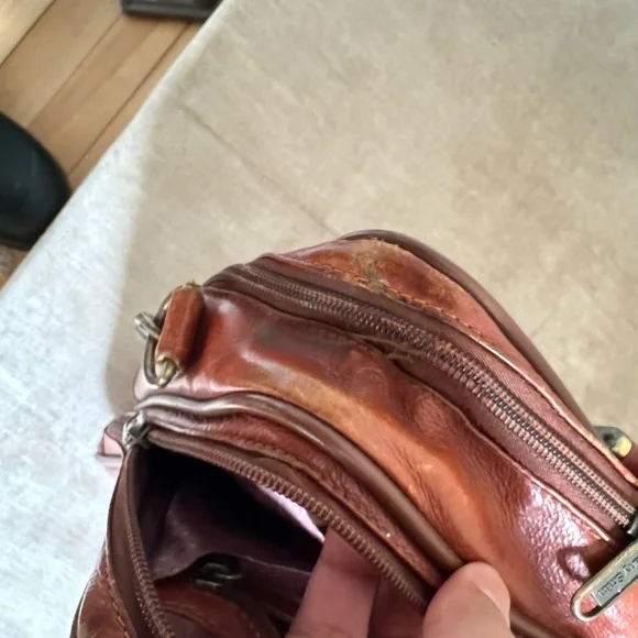 Custom made brown leather laptop bag